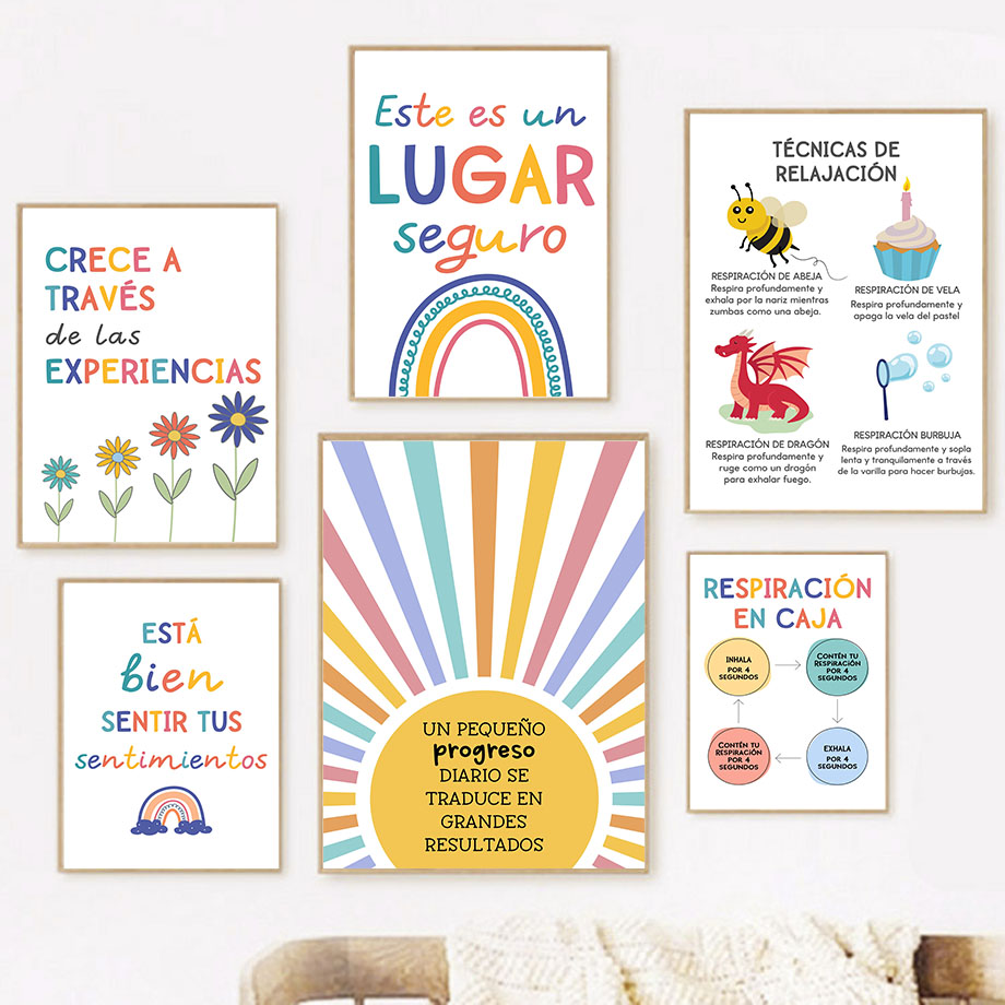 Kids Education Room - Spanish Education Motto Rainbow Sunshine Wall