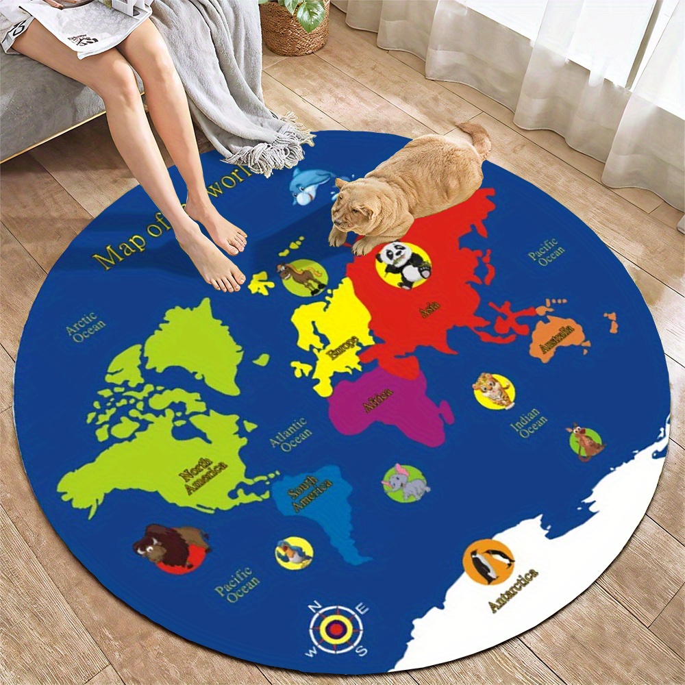 Kids Education Room - World Map Round Rug Flannel Educational