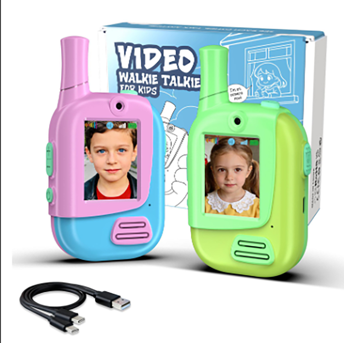 Kids Educational Game 2 - 2 Pack Rechargeable Kids Video Walkie