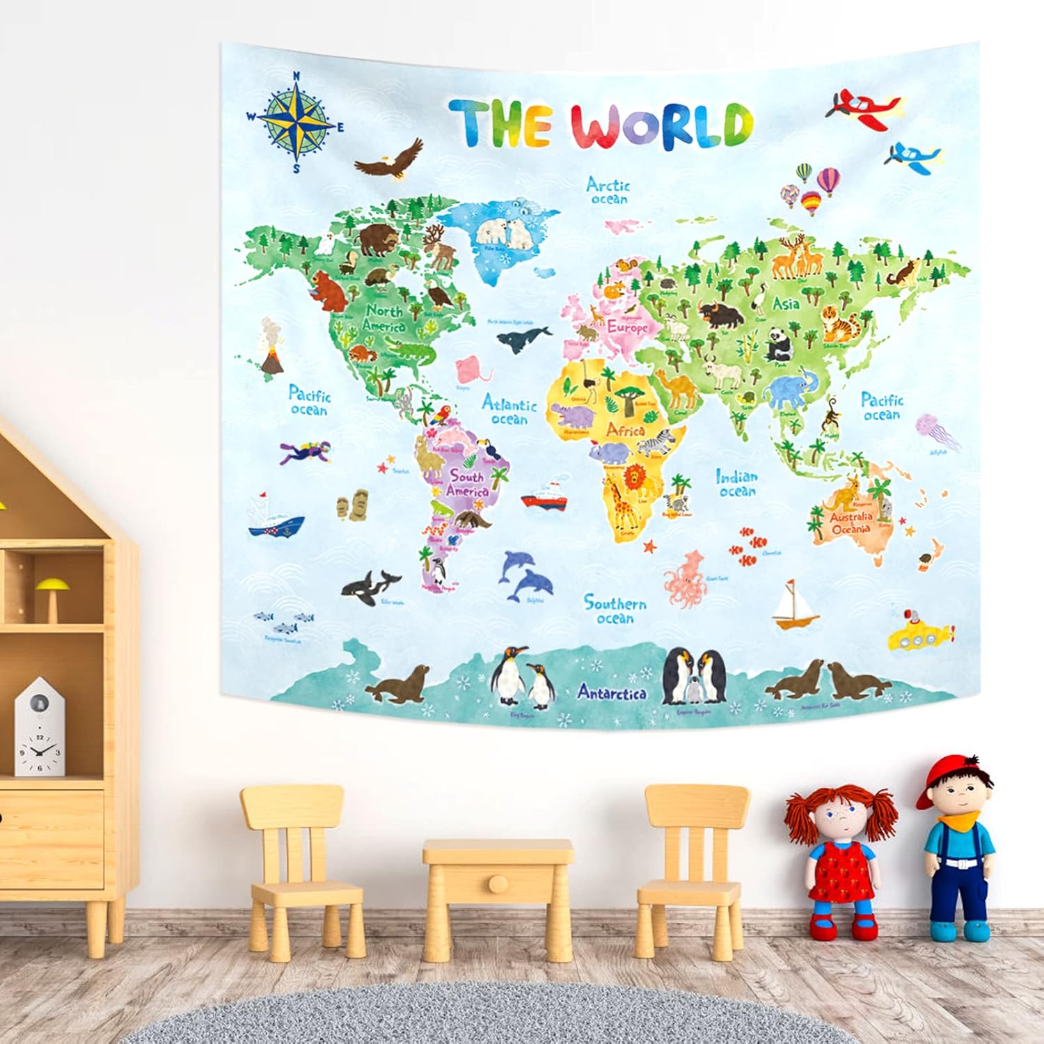 Kids World Map Wall Tapestry E - Kids Education Room recension och pris