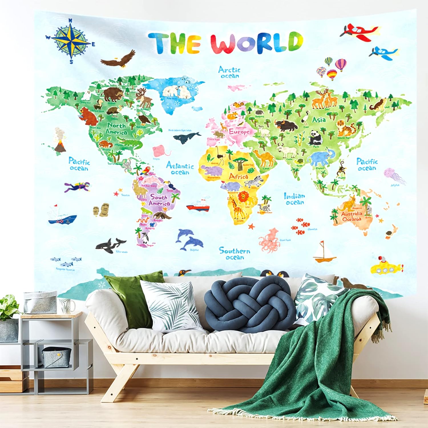 Kids World Map Wall Tapestry E - Kids Education Room recension och pris