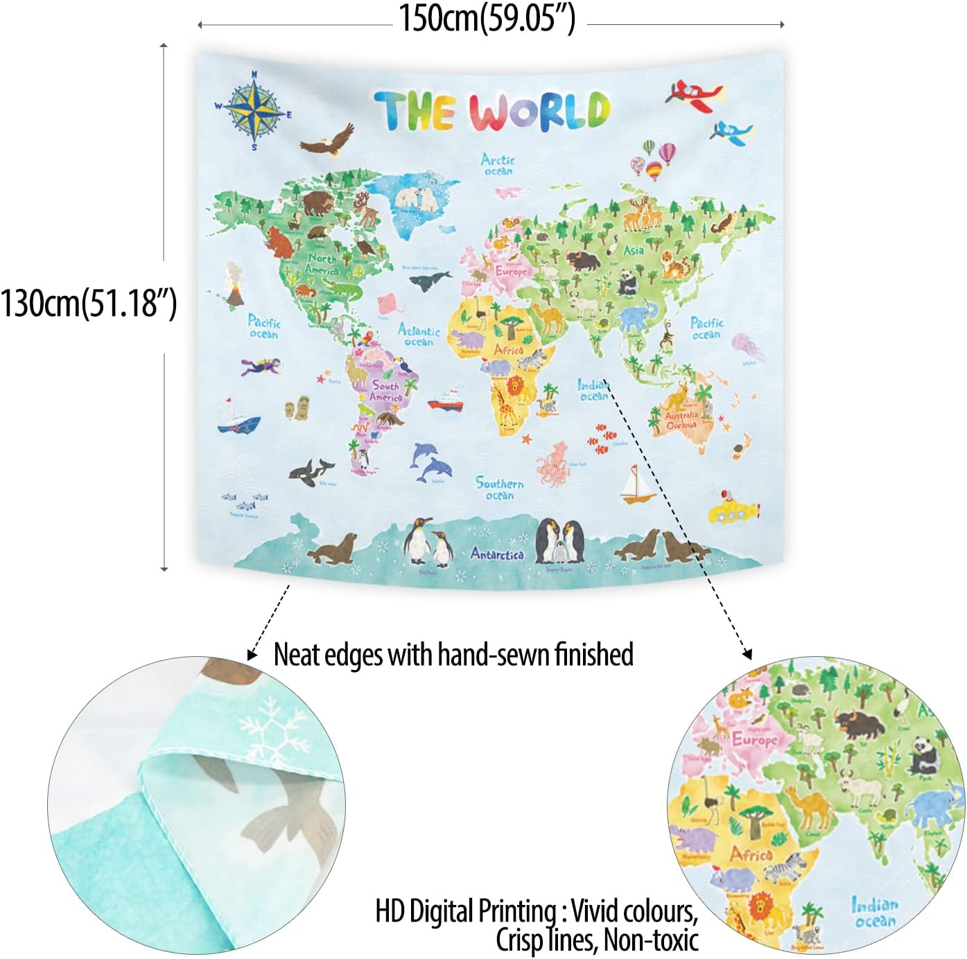 Kids World Map Wall Tapestry E - Kids Education Room recension och pris