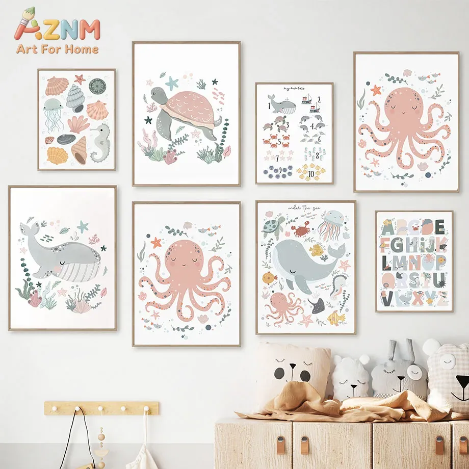 AZNM Nursery Sea Animal Canvas - Kids Education Room recension och pris