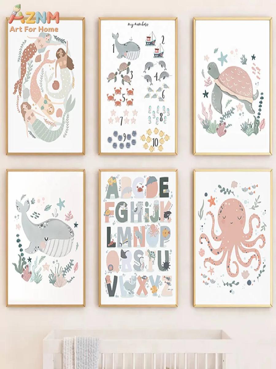 AZNM Nursery Sea Animal Canvas - Kids Education Room recension och pris