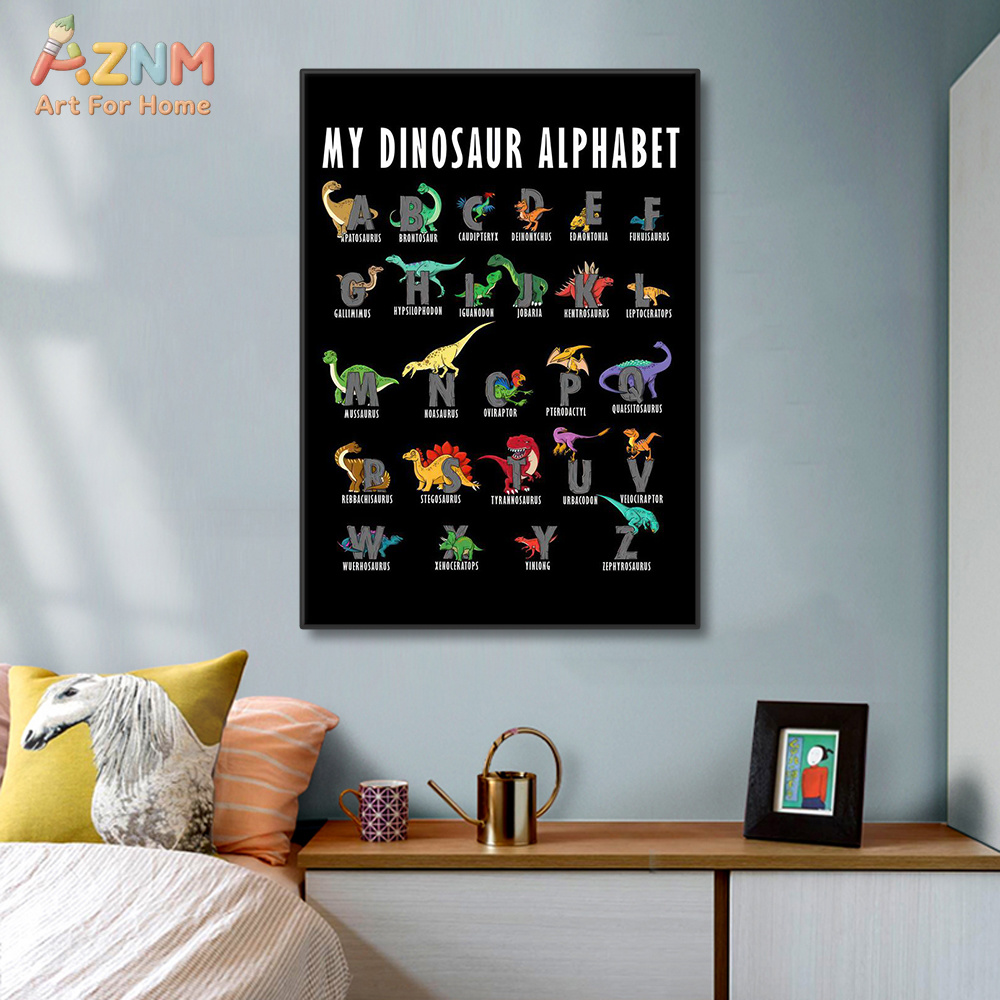 AZNM Dinosaur Alphabet Canvas  - Kids Education Background recension och pris