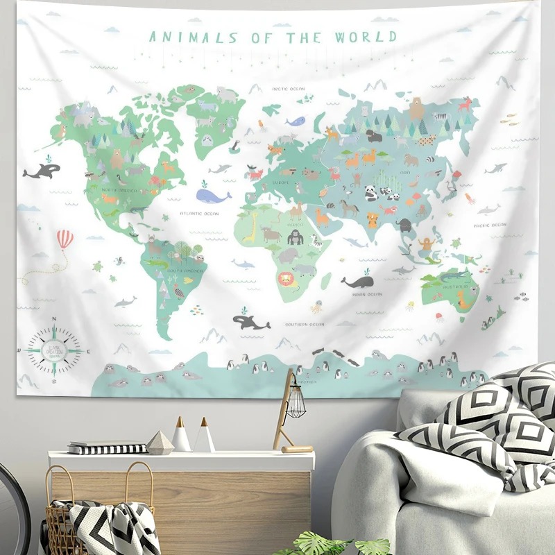 Cartoon World Map Animal Tapes - Kids Education Background recension och pris