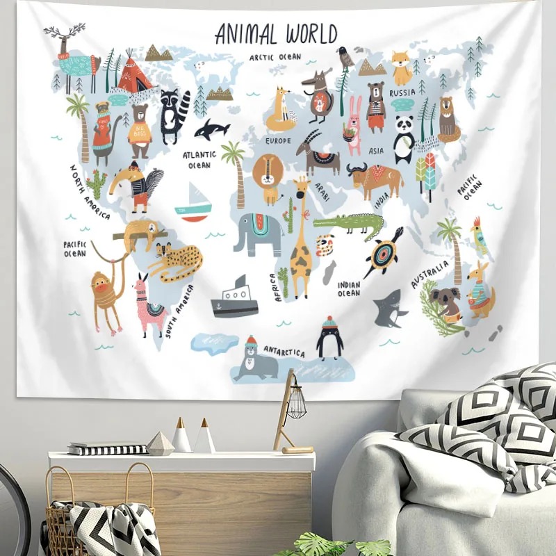 Cartoon World Map Animal Tapes - Kids Education Background recension och pris